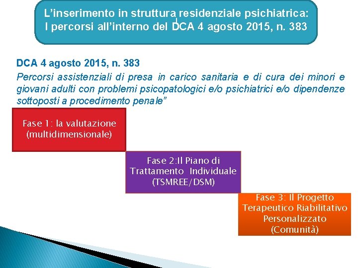 L’inserimento in struttura residenziale psichiatrica: I Criteri e standard riferimento I percorsi all’interno del