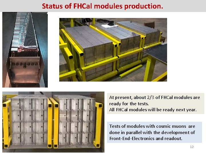 Status of FHCal modules production. At present, about 2/3 of FHCal modules are ready