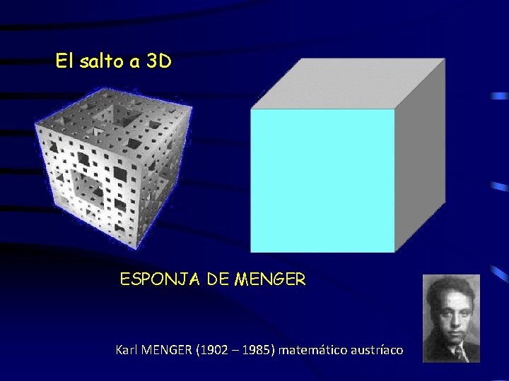 El salto a 3 D ESPONJA DE MENGER Karl MENGER (1902 – 1985) matemático