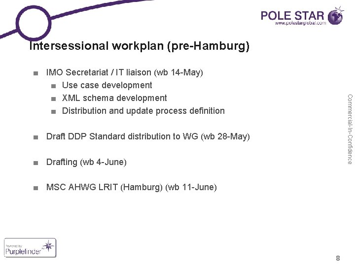 Intersessional workplan (pre-Hamburg) Commercial-In-Confidence ■ IMO Secretariat / IT liaison (wb 14 -May) ■