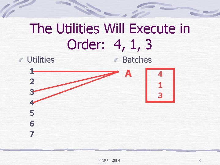 The Utilities Will Execute in Order: 4, 1, 3 Utilities Batches 1 2 3