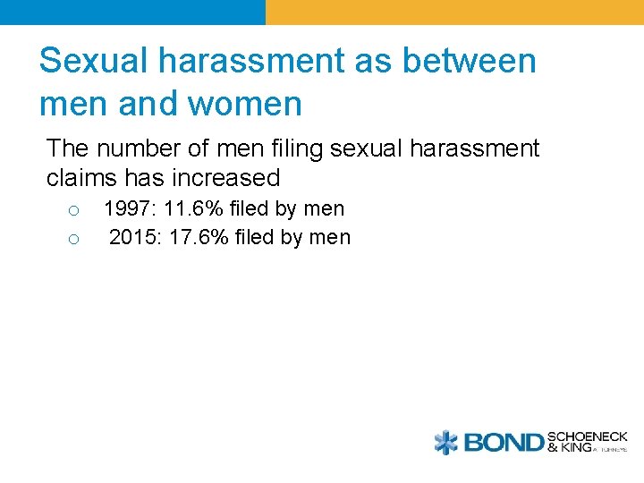 Sexual harassment as between men and women The number of men filing sexual harassment