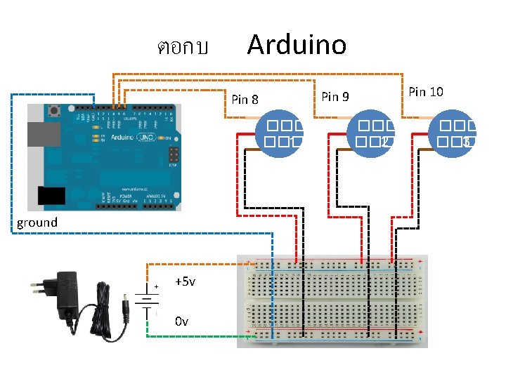 ตอกบ Arduino Pin 8 Pin 9 ���� 1 ground +5 v 0 v Pin