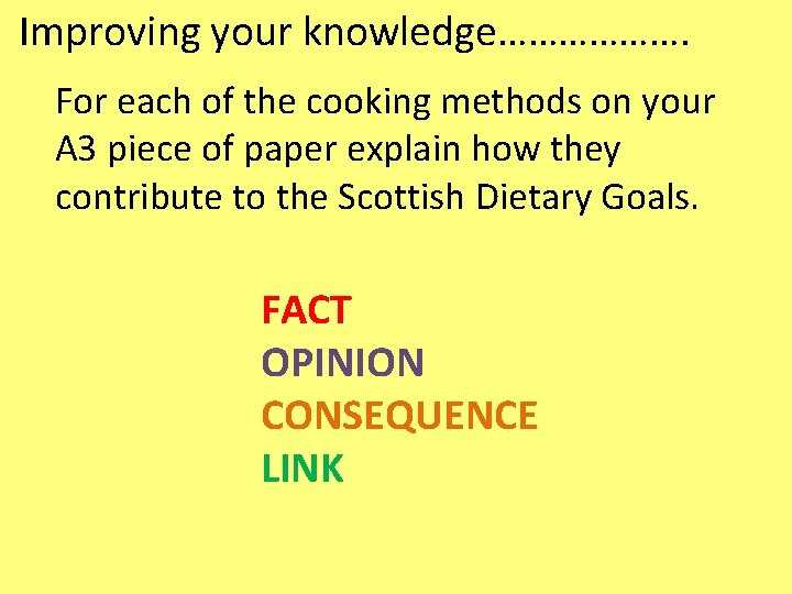 Improving your knowledge………………. For each of the cooking methods on your A 3 piece