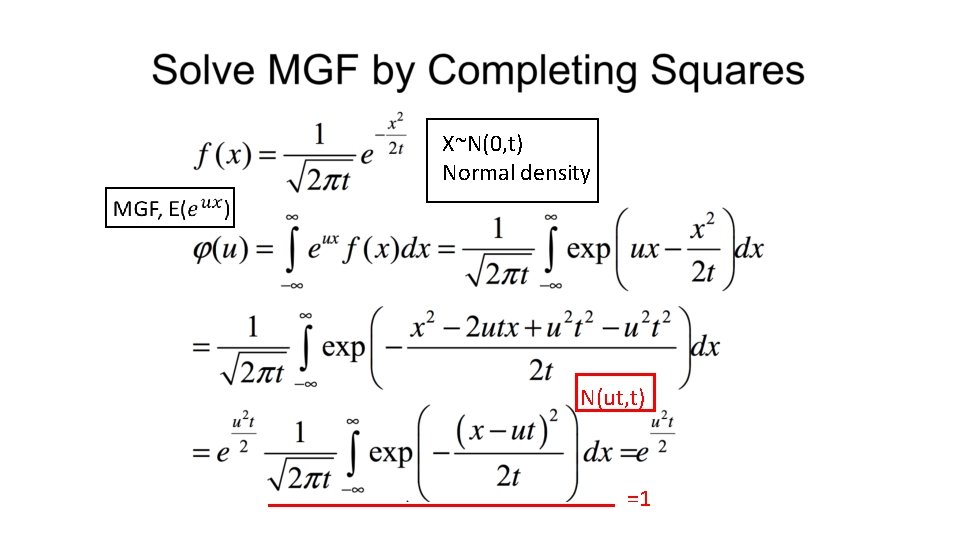 X~N(0, t) Normal density N(ut, t) =1 