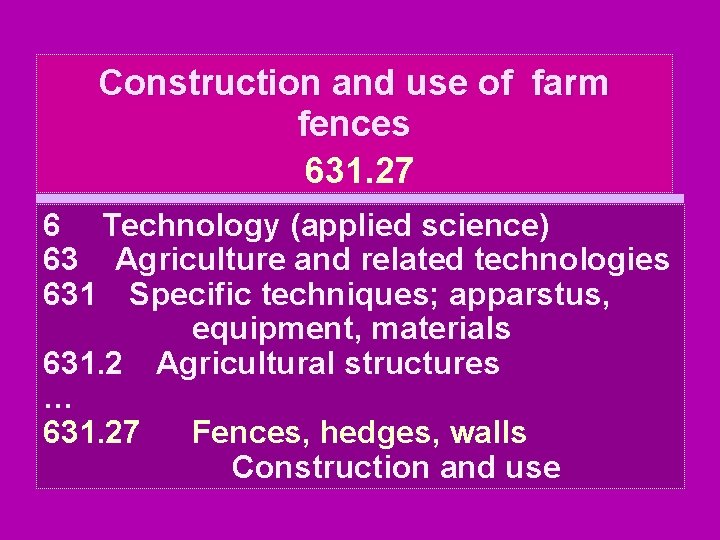 Construction and use of farm fences 631. 27 6 Technology (applied science) 63 Agriculture