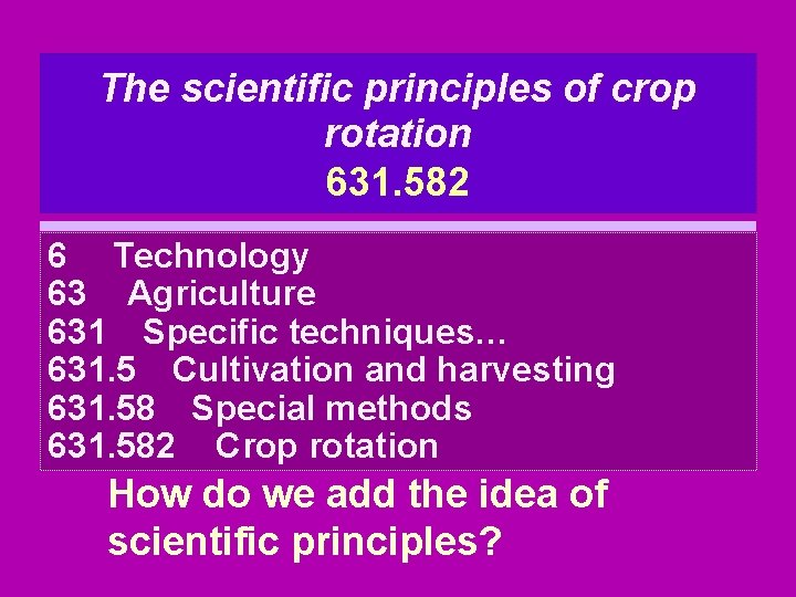 The scientific principles of crop rotation 631. 582 6 Technology 63 Agriculture 631 Specific