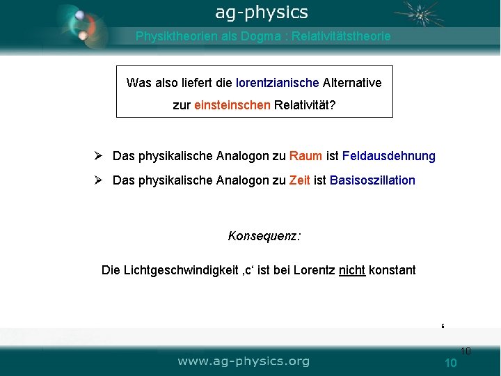 Physiktheorien als Dogma : Relativitätstheorie Was also liefert die lorentzianische Alternative zur einsteinschen Relativität?