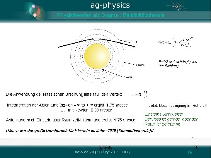 Physiktheorien als Dogma : Relativitätstheorie The gravitational field of the sun: P=1/2 or 1 Physiktheorien als Dogma : Relativitätstheorie The gravitational field of the sun: P=1/2 or 1