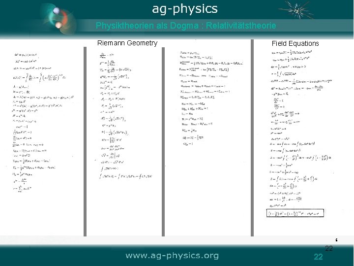 Physiktheorien als Dogma : Relativitätstheorie Riemann Geometry Field Equations 22 22 ‘ 