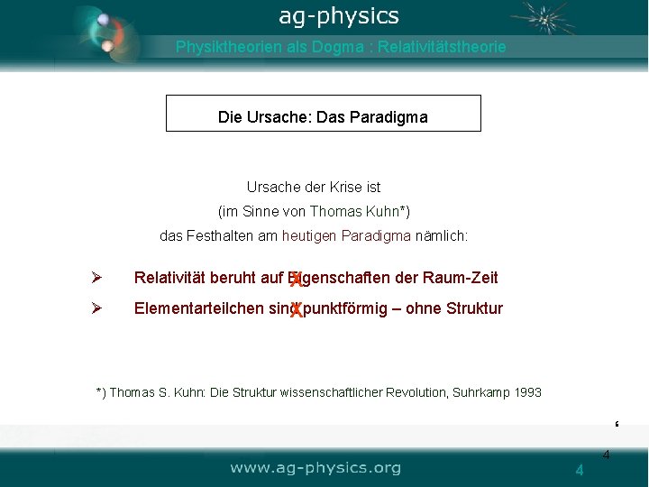 Physiktheorien als Dogma : Relativitätstheorie Die Ursache: Das Paradigma Ursache der Krise ist (im