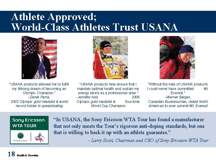 Athlete Approved; World-Class Athletes Trust USANA “USANA products allowed me to fulfill my lifelong