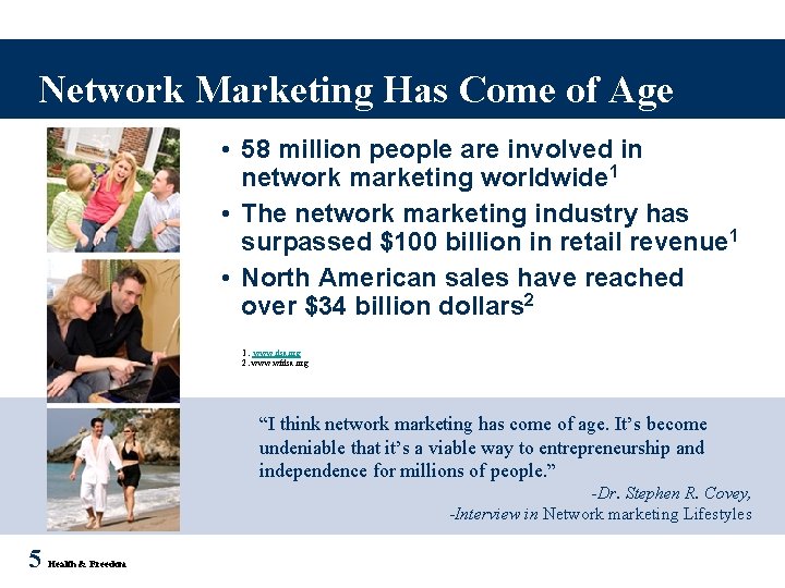 Network Marketing Has Come of Age • 58 million people are involved in network