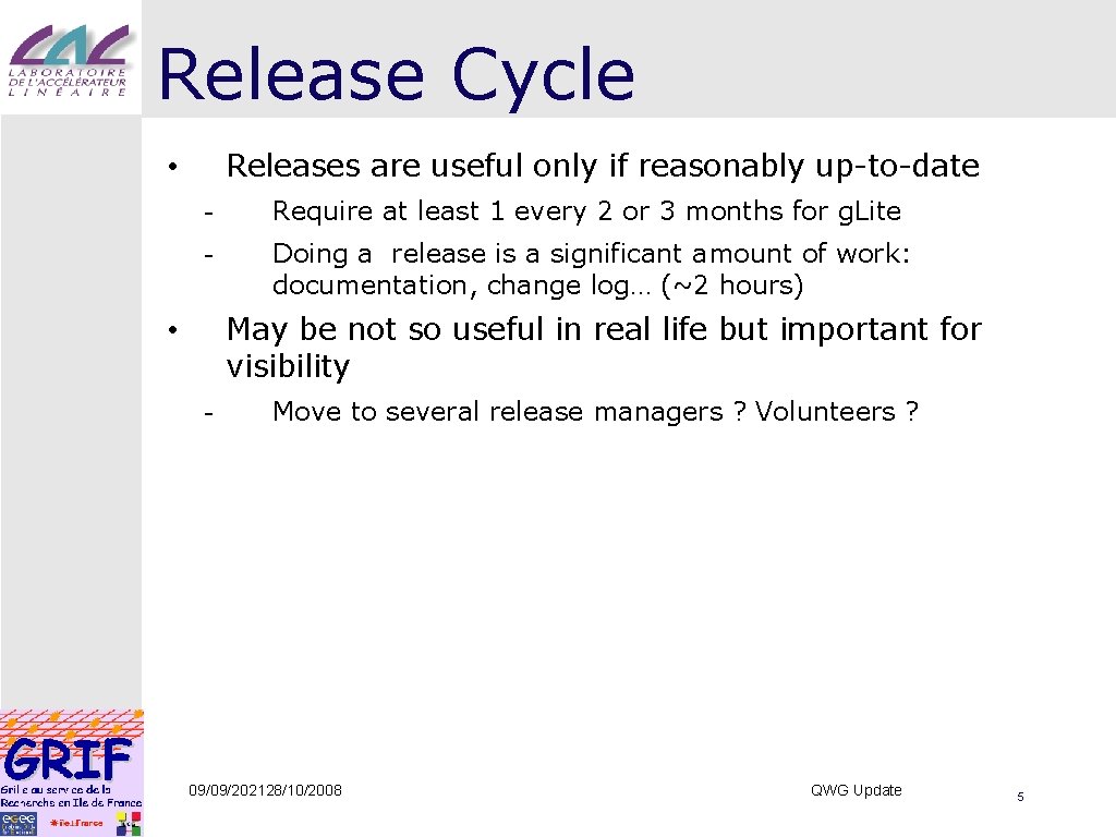 Release Cycle Releases are useful only if reasonably up-to-date • - Require at least