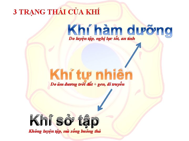 3 TRẠNG THÁI CỦA KHÍ Do luyện tập, nghị lực tốt, an tĩnh Khí