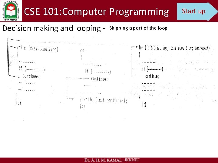 CSE 101: Computer Programming Decision making and looping: - Skipping a part of the