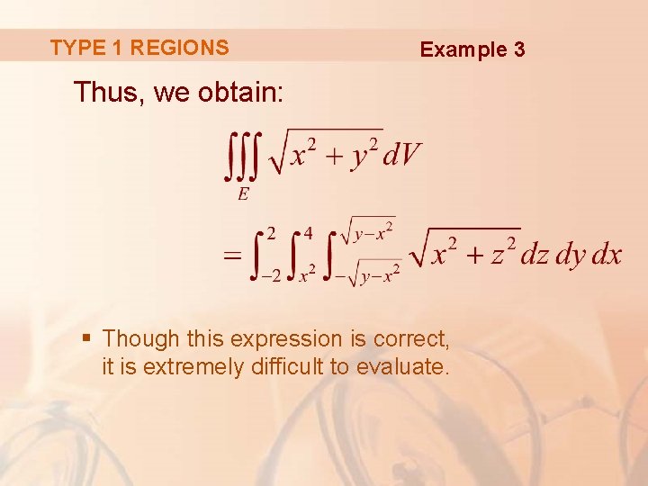 TYPE 1 REGIONS Example 3 Thus, we obtain: § Though this expression is correct,