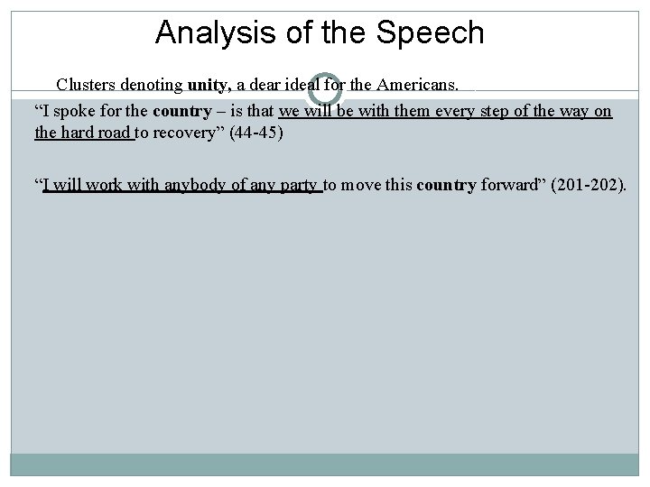 Analysis of the Speech Clusters denoting unity, a dear ideal for the Americans. “I