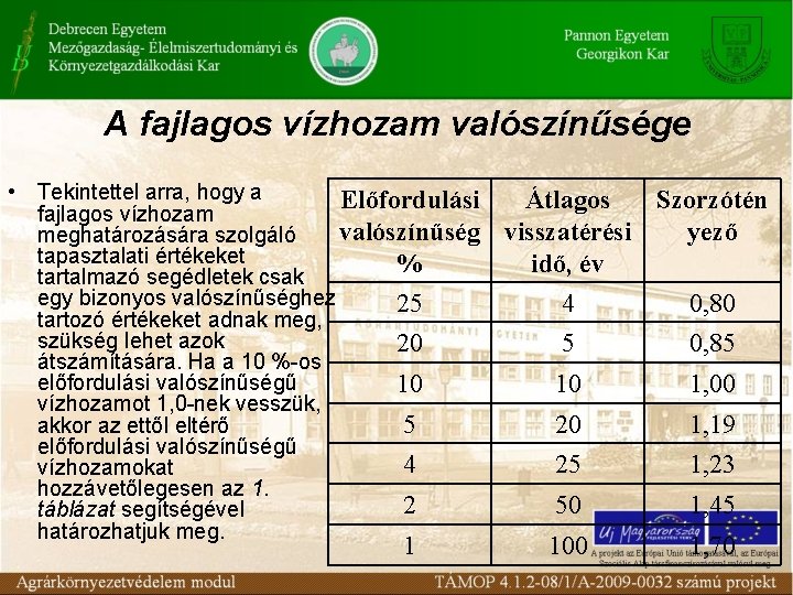 A fajlagos vízhozam valószínűsége • Tekintettel arra, hogy a Előfordulási fajlagos vízhozam valószínűség meghatározására