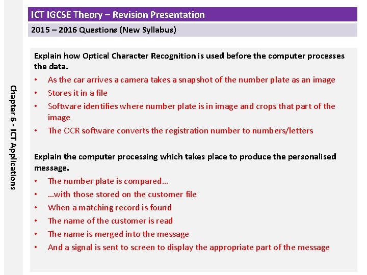 ICT IGCSE Theory – Revision Presentation 2015 – 2016 Questions (New Syllabus) Chapter 6