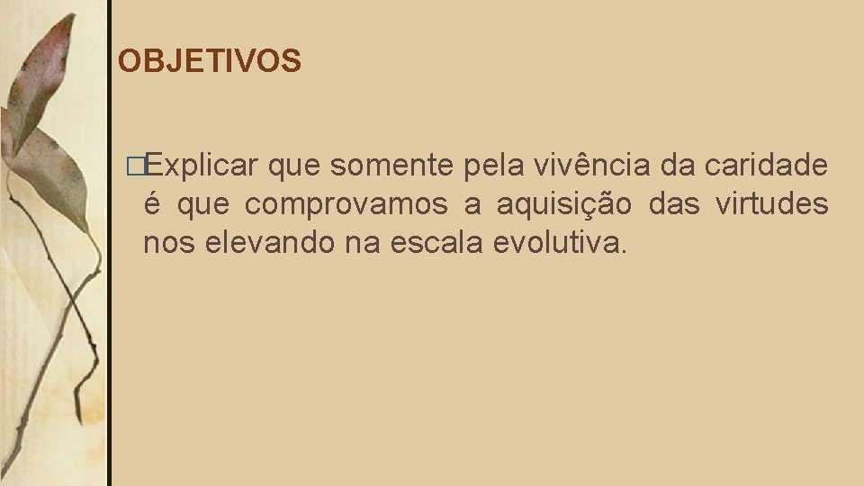 OBJETIVOS �Explicar que somente pela vivência da caridade é que comprovamos a aquisição das