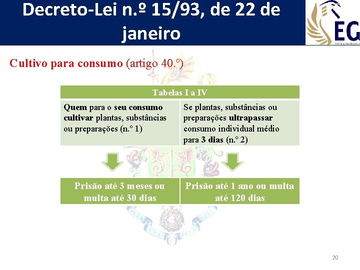 Decreto-Lei n. º 15/93, de 22 de janeiro Cultivo para consumo (artigo 40. º)