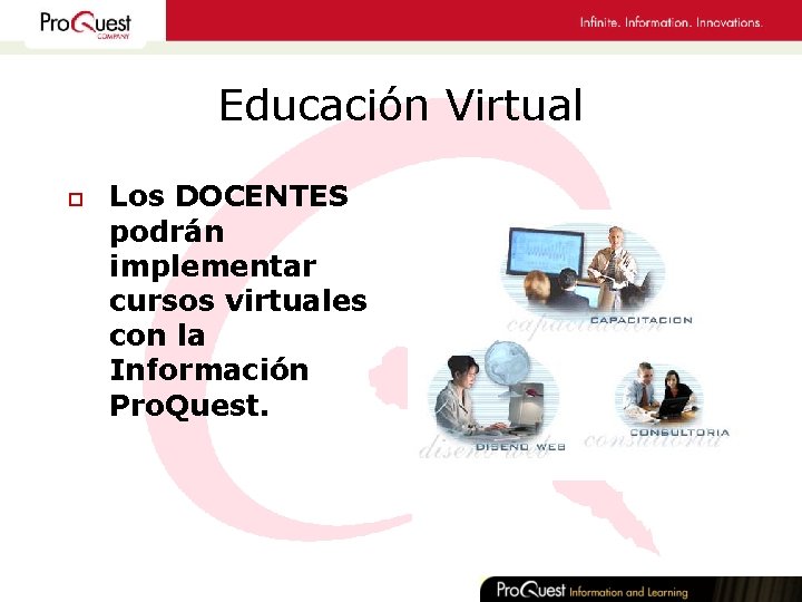 Educación Virtual o Los DOCENTES podrán implementar cursos virtuales con la Información Pro. Quest.