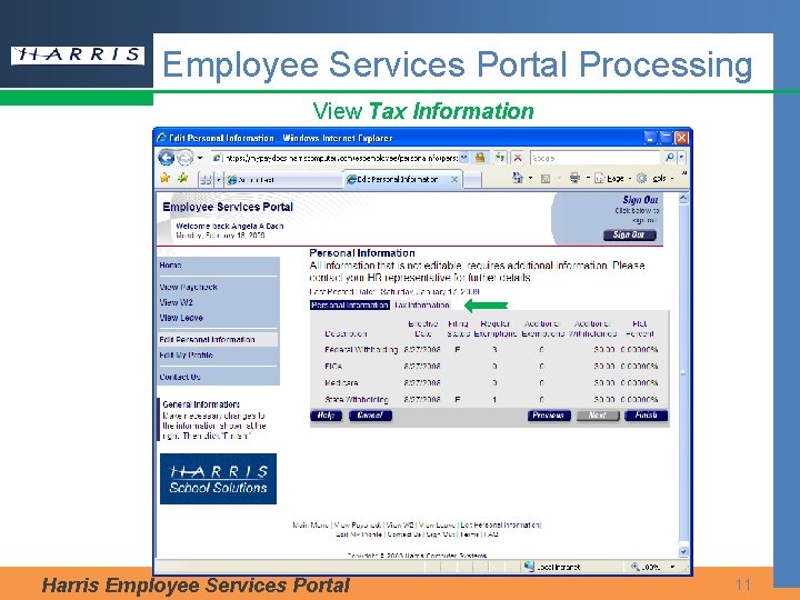 Employee Services Portal Processing View Tax Information Harris Employee Services Portal 11 