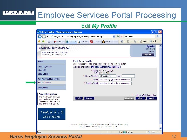 Employee Services Portal Processing Edit My Profile Harris Employee Services Portal 12 