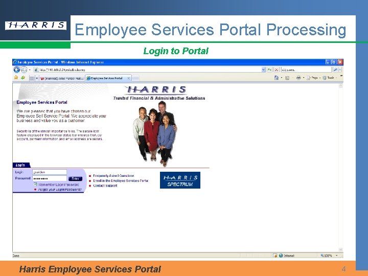 Employee Services Portal Processing Login to Portal Harris Employee Services Portal 4 