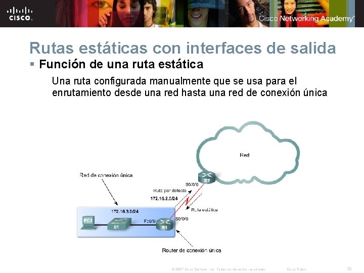 Rutas estáticas con interfaces de salida § Función de una ruta estática Una ruta