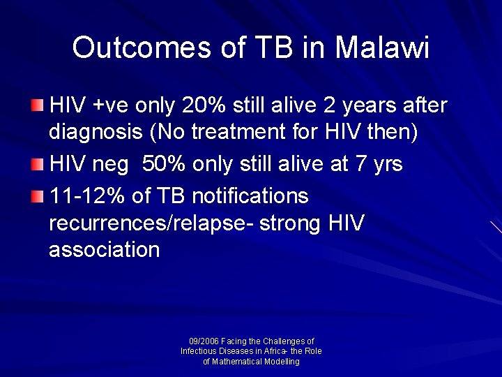 Outcomes of TB in Malawi HIV +ve only 20% still alive 2 years after