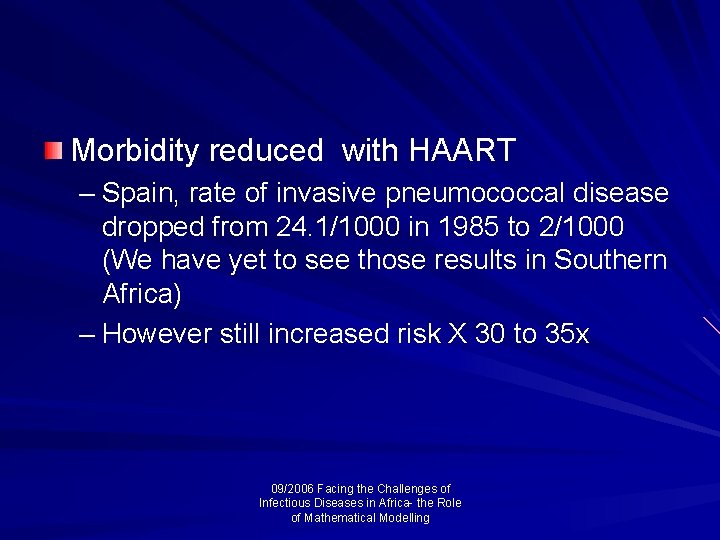 Morbidity reduced with HAART – Spain, rate of invasive pneumococcal disease dropped from 24.