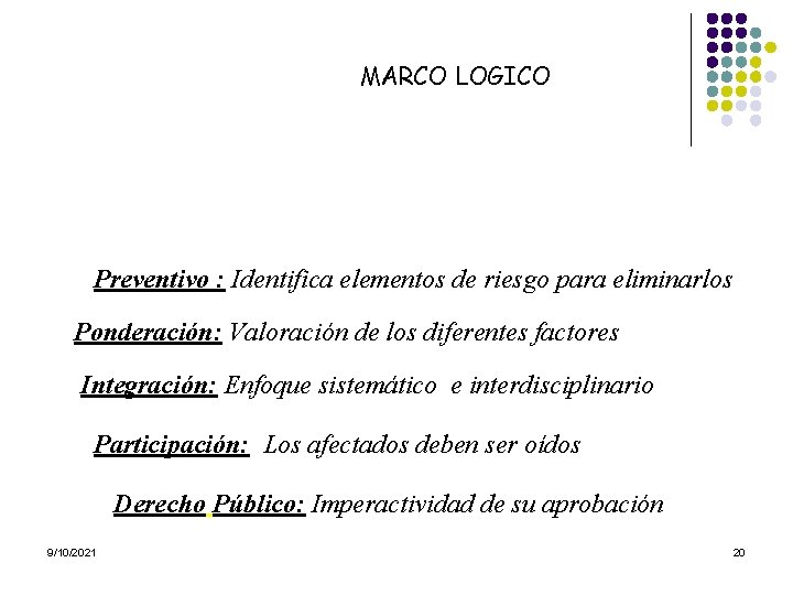 MARCO LOGICO La Evaluación de Impacto Ambiental se concibe como un instrumento de ejecución