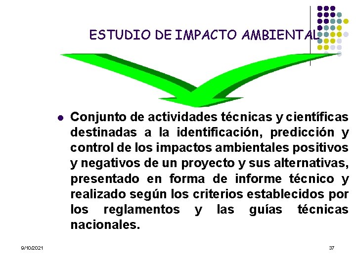 ESTUDIO DE IMPACTO AMBIENTAL l 9/10/2021 Conjunto de actividades técnicas y científicas destinadas a