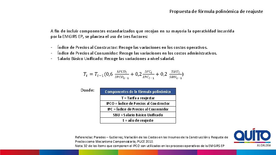 Propuesta de fórmula polinómica de reajuste A fin de incluir componentes estandarizados que recojan