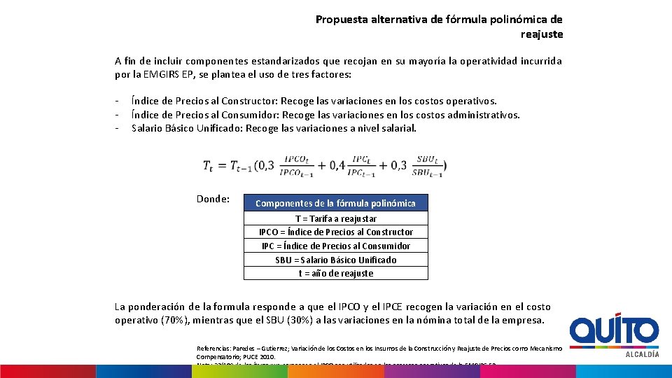 Propuesta alternativa de fórmula polinómica de reajuste A fin de incluir componentes estandarizados que