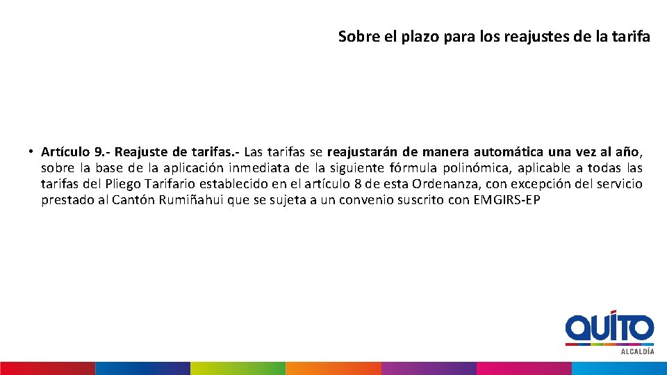 Sobre el plazo para los reajustes de la tarifa • Artículo 9. - Reajuste