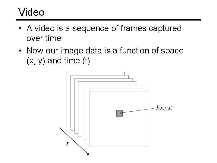 Video • A video is a sequence of frames captured over time • Now