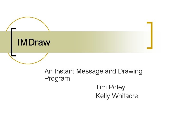 IMDraw An Instant Message and Drawing Program Tim Poley Kelly Whitacre 