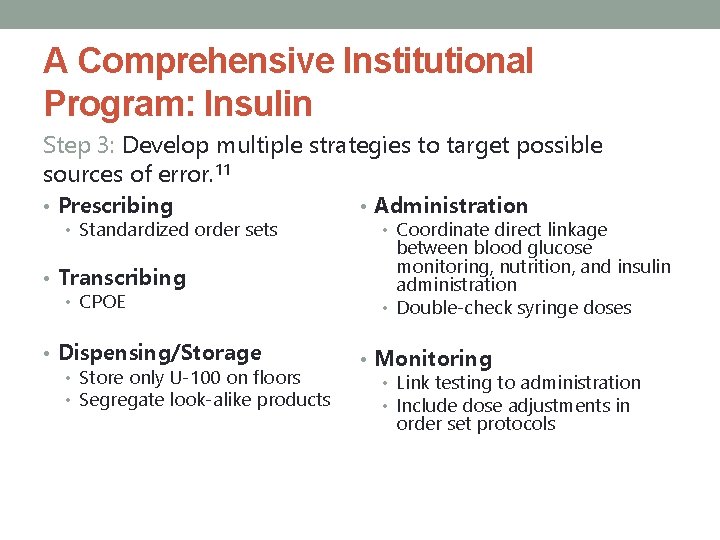 A Comprehensive Institutional Program: Insulin Step 3: Develop multiple strategies to target possible sources