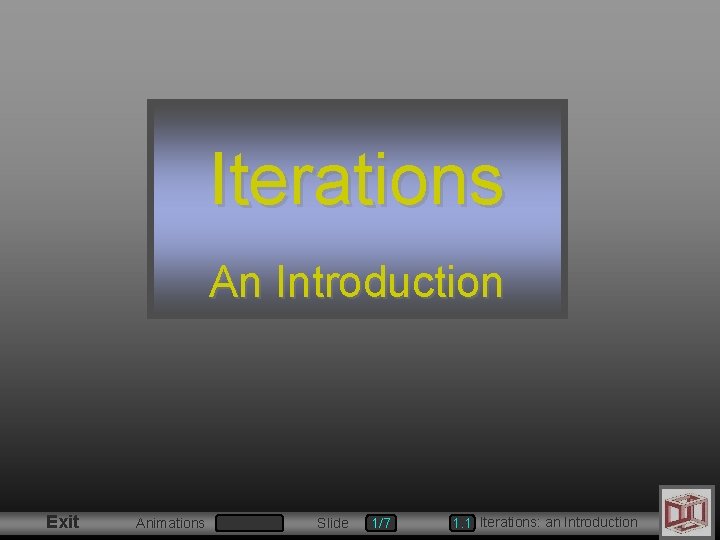 Iterations An Introduction Exit Animations Slide 1/7 1. 1 Iterations: an Introduction 