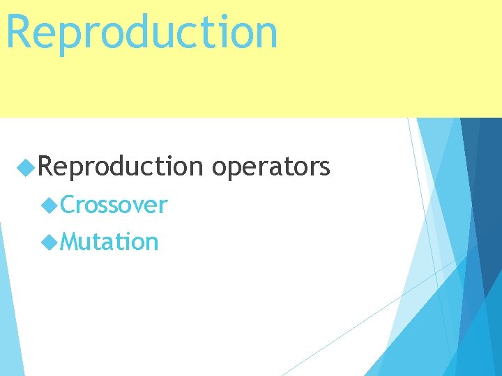 Reproduction Crossover Mutation operators 