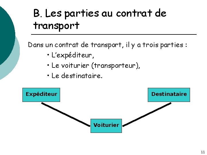 B. Les parties au contrat de transport Dans un contrat de transport, il y