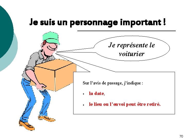 Je suis un personnage important ! Je représente le voiturier Sur l’avis de passage,