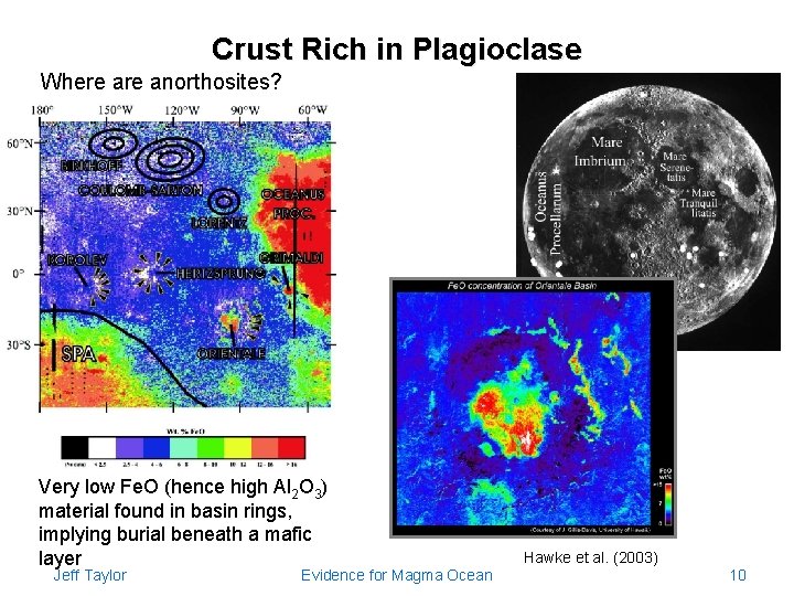 Crust Rich in Plagioclase Where anorthosites? Very low Fe. O (hence high Al 2