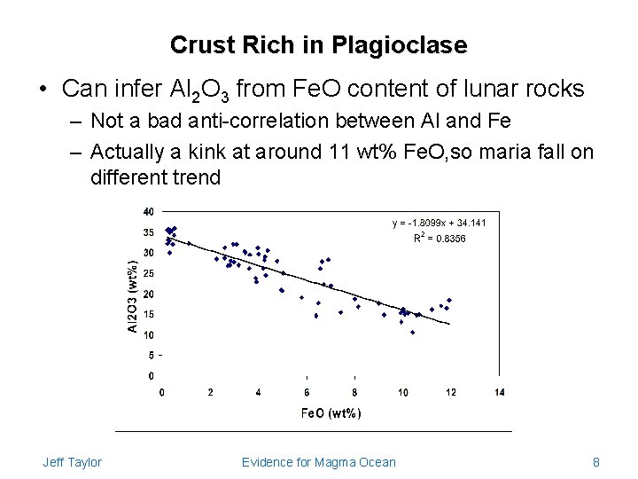 Crust Rich in Plagioclase • Can infer Al 2 O 3 from Fe. O