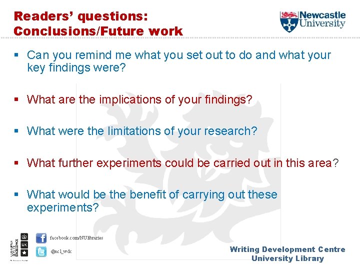 Readers’ questions: Conclusions/Future work § Can you remind me what you set out to