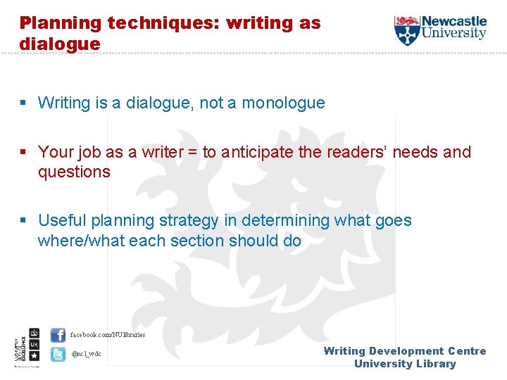 Planning techniques: writing as dialogue § Writing is a dialogue, not a monologue §