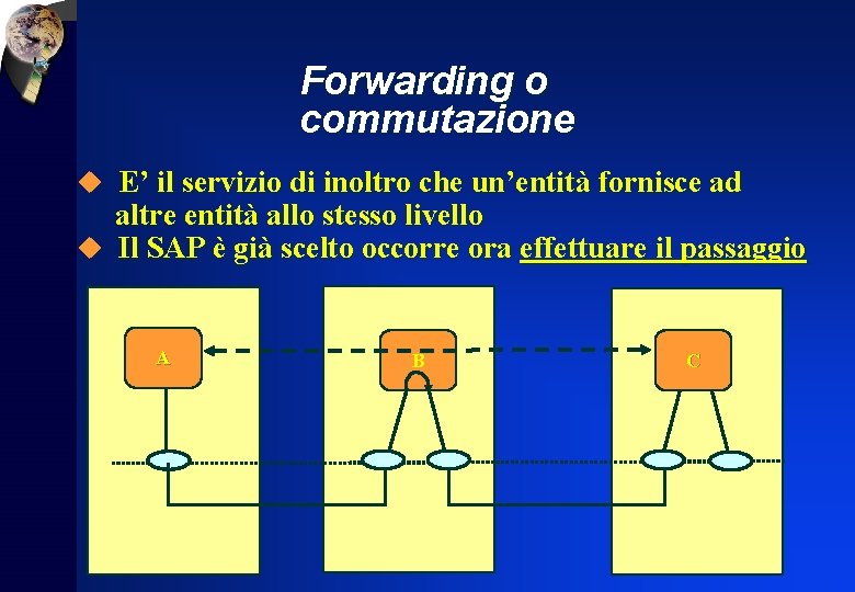 Forwarding o commutazione u E’ il servizio di inoltro che un’entità fornisce ad altre